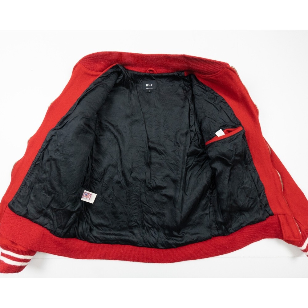Huf Jacket Mens Xlarge Red Varsity Letterman Wool Streetwear Skateboard Adult View 6